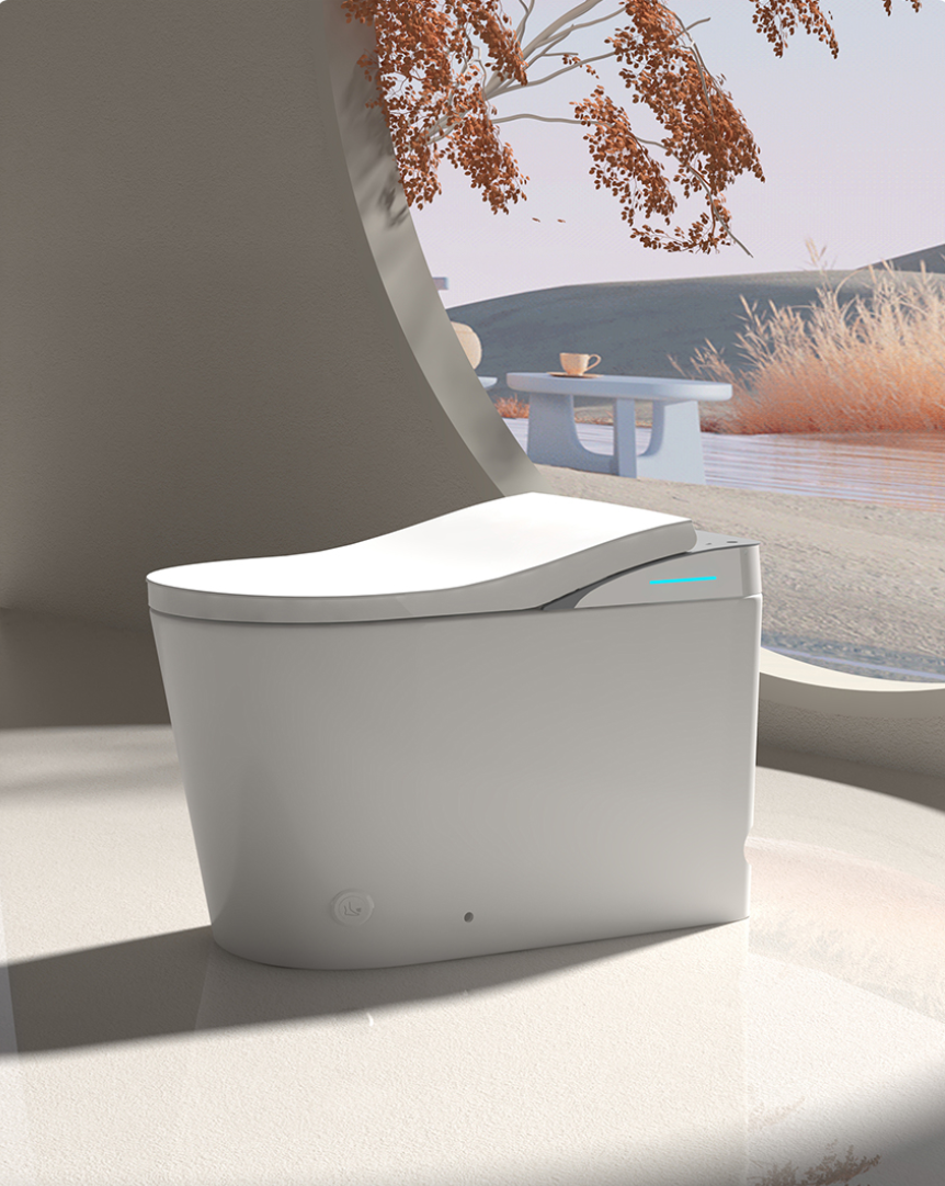 Modern smart toilet with integrated bidet and digital controls